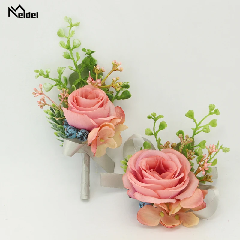 Свадебная бутоньерка Meldel корсет для невесты браслет на запястье цветок шелковая