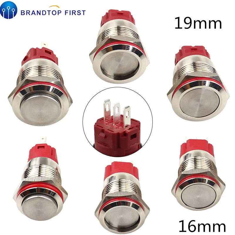16 мм 19 Мгновенный металлический кнопочный переключатель самоблокирующаяся 3
