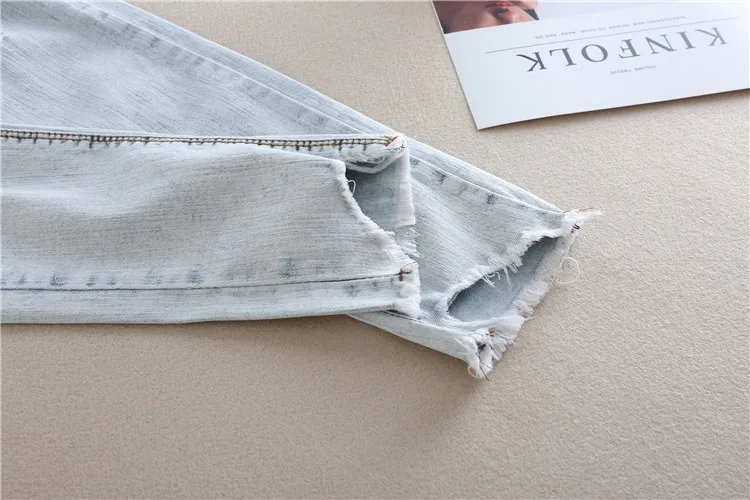 

Light Blue Hole Stretch Denim Maternity Belly Jeans Spring Summer Pants Clothes for Pregnant Women Pregnancy Skinny Trousers