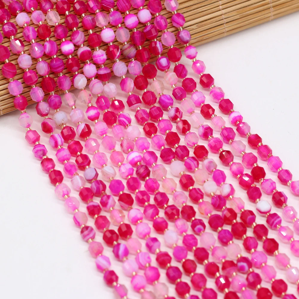 

Best Selling Natural Rose Red Striped Agate Faceted Round Loose Spacing Beaded Boutique Making DIY Fashion Necklace Jewelry