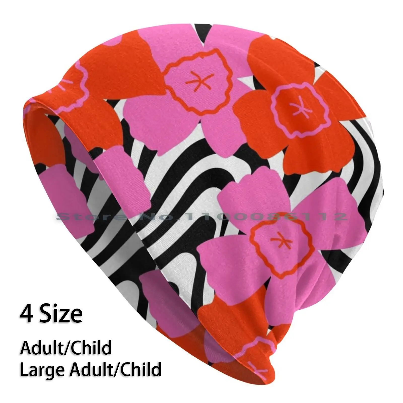

Botanic Pleasure In Zebra Beanies Knit Hat Pink Red Floral Cute Flower Pattern Natural Colors Bright Fun Colorful Spring Nature