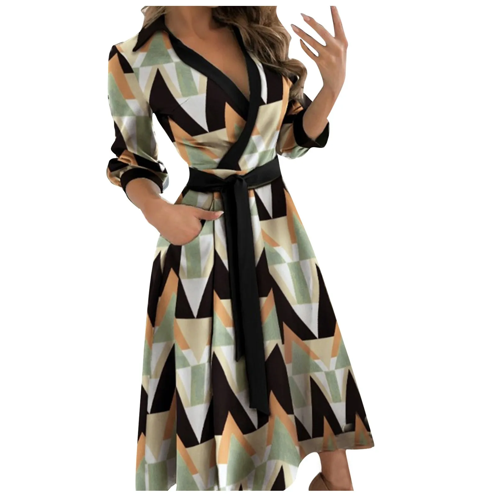 Женское длинное платье с отложным воротником рукавом 2022 | Женская одежда