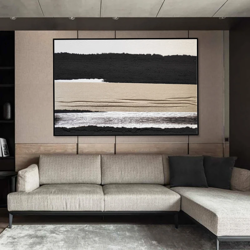 

Large Size Hand Painted Oil Painting On Canvas Black White Texture Modern Home Decor Abstract Wall Art Picture For Living Room