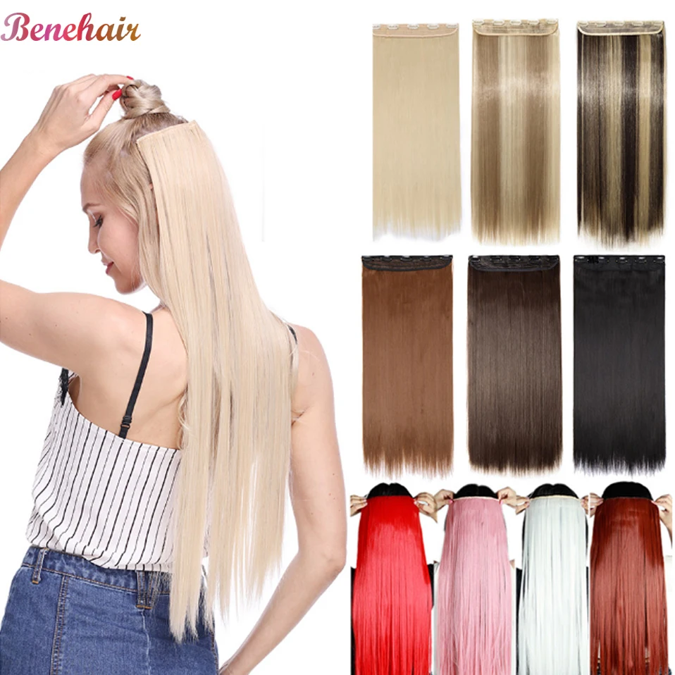 

BENEHAIR Clip In Hair Extension Synthetic Hair 5 Clips In One Piece Clips Hair Heat Resistant HairPieces For Women Fake Hair