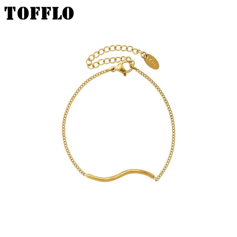 

TOFFLO Stainless Steel Jewelry Small S Curve Original Bracelet Round Bar Twisted Line Jewelry Wwomen's Fashion Line Bracelet 211