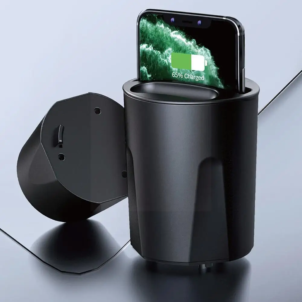 

Беспроводная Автомобильная зарядная чашка Qi, беспроводное зарядное устройство, автомобильный держатель для стакана, Usb-порты для зарядки д...