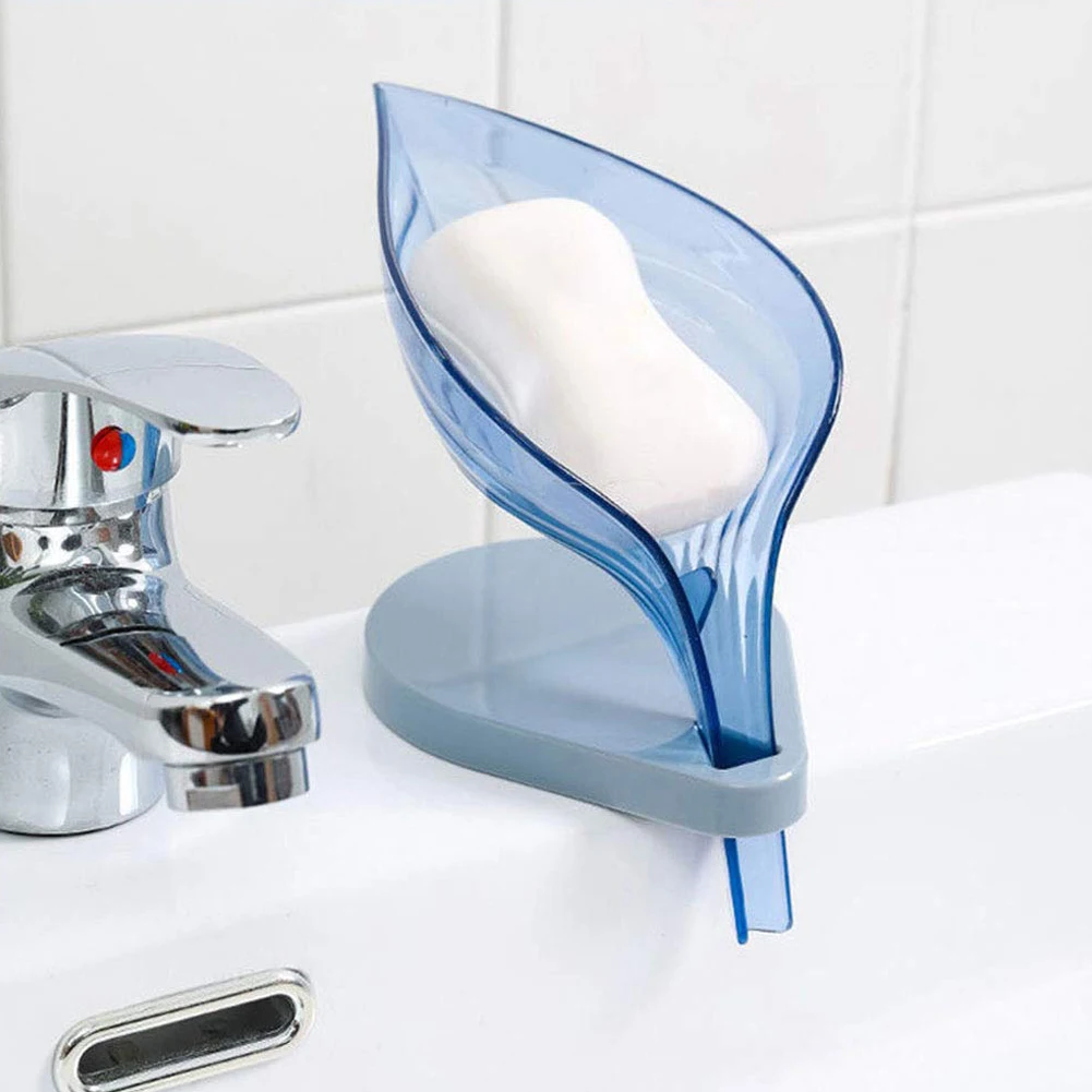 

Leaf Shape Soap Box Bathroom Soap Holder Dish Storage Plate Tray Silicone Sucker Non-slip Drainage Plastic Box Bathroom Supplies