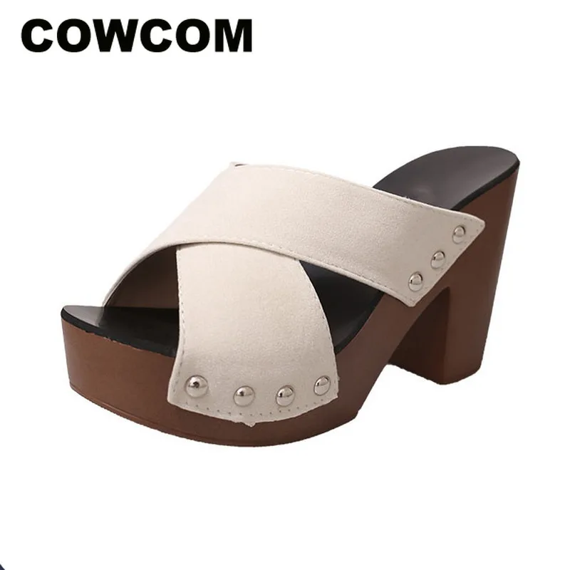 COWCOM/ г.; Летние босоножки; шлепанцы; женские туфли с заклепками и ремешками на толстой подошве в римском стиле; красивые женские HYKL-K33