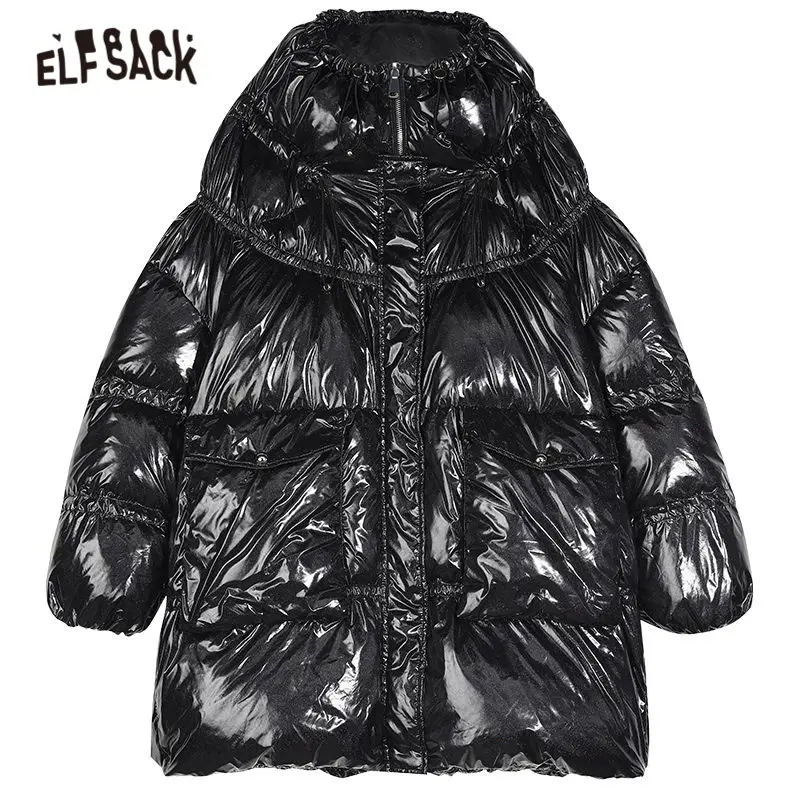 

ELFSACK Purple Solid Oversize 90% White Duck Down Coat Women,2020 Winter ELF Ladies Brigh Daily Warm Outwear