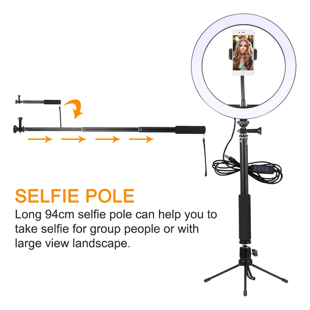 

Photography LED Selfie Cold Warm Lighting Dimmable LED Ring Light Phone Video Light Lamp Adjustable Light Selfie Ring Tripod