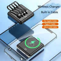1000020000mah qi wireless charger power bank with cable mini poverbank for iphone 12 11 samsung s20 xiaomi powerbank with light