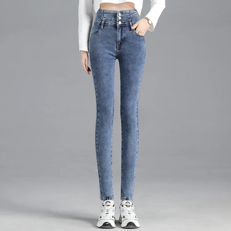 Толстые женские джинсы с флисовой подкладкой на осень и зиму в Корейском стиле