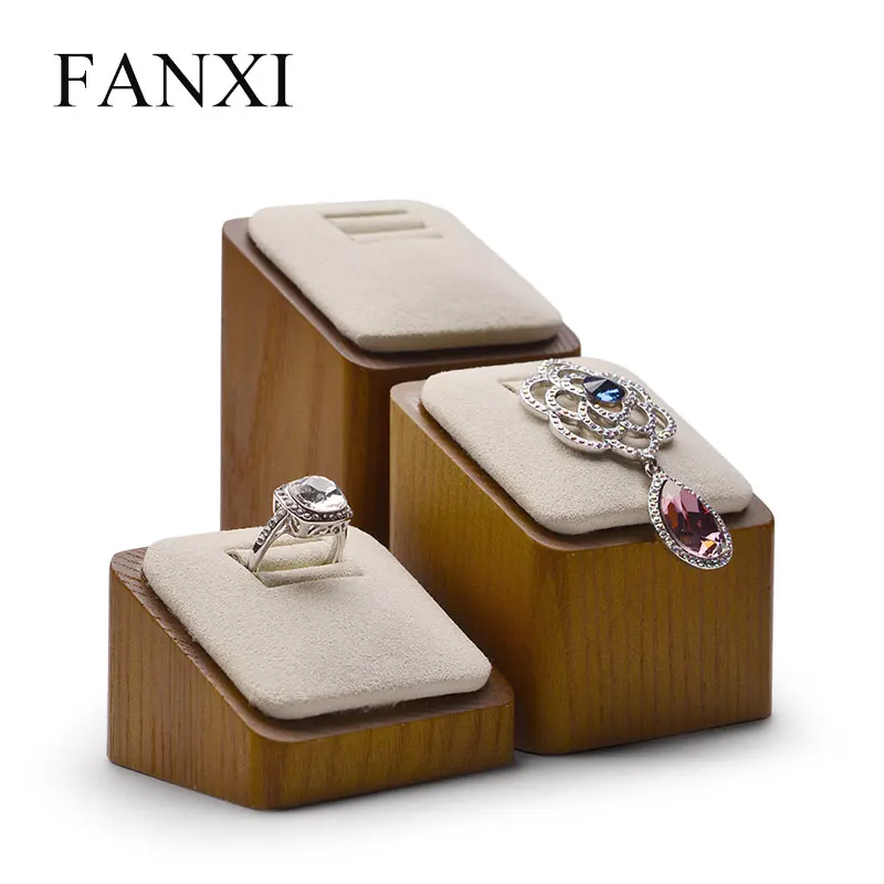 

Oirlv 3 Pcs/Lot Solid Wood Jewelry Display Microfiber Ring Earring Stand with Showcase Jewelry Exhibitor for Jewelry Shop