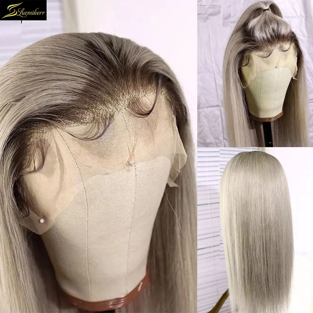 

Preplucked HD Transparent 13x6 Lace Front Human Hair Wigs 40 inch Grey Colored Ombre 613 Blonde Frontal Wigs For Women Bleached