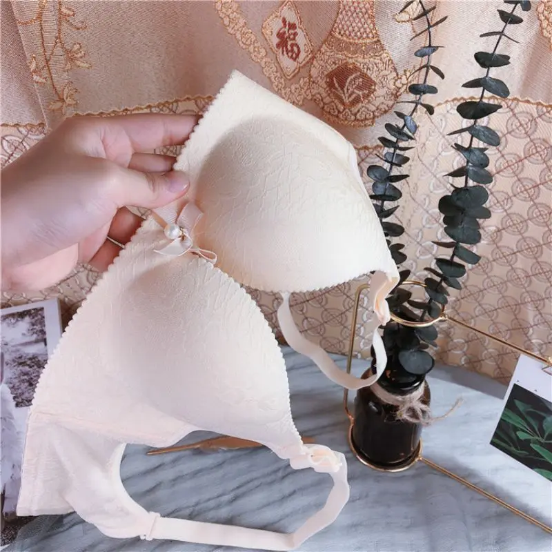 

Women Comfortable Seamless Push Up Temperament Bra Bralette Female Wire Free Padded Gathered Bra 3/4 Cup Bow Jacquard Bra