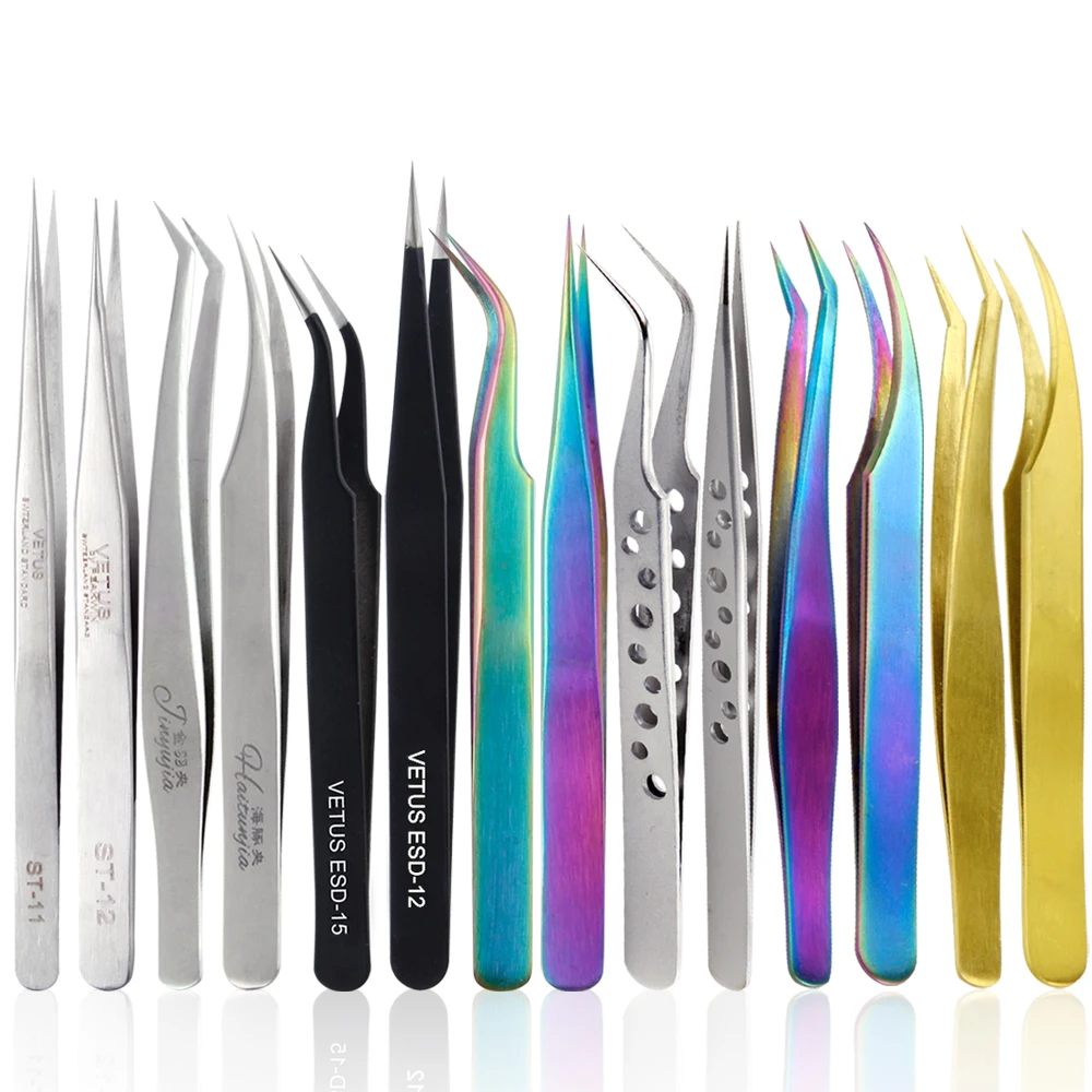 

Eyelash Extension Tweezers High Precision Eye Lash Eyebrow Tweezers Holder Lashes Makeup Stainless Steel False Eyelashes Set