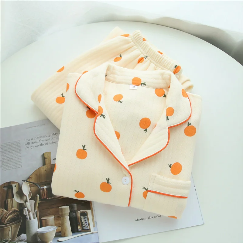 

Пижама женская осенне-зимняя хлопковая воздушная хлопковая в японском стиле энергичная маленькая оранжевая зимняя утепленная Хлопковая в...