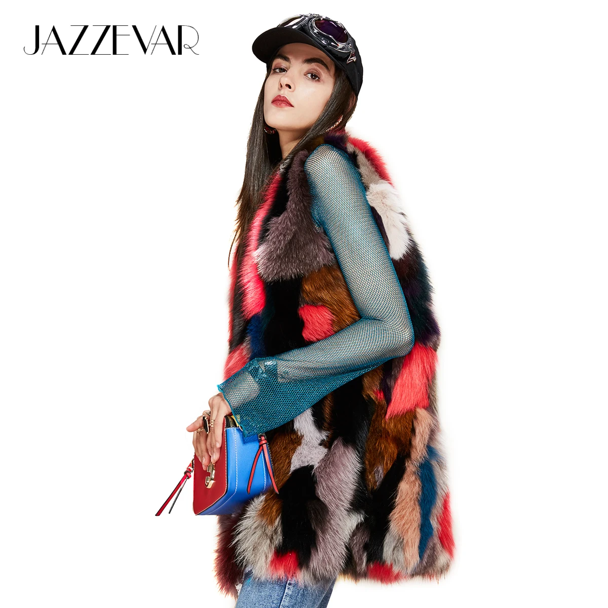 JAZZEVAR Новинка жилетка женская зимняя модная уличная женская роскошная жилетка из натурального лисьего меха многоцветный лоскутный меховой MD-LONG куртка верхняя одежда