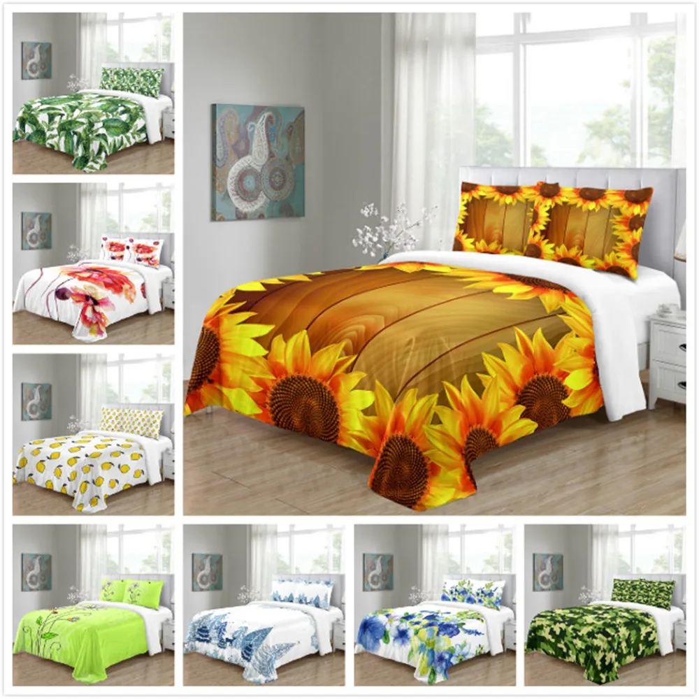 

3 pcs Sunflower Flower Field Pattern Duvet Cover Pillow Case Quilt Cover Set Bedclothes Single Bedding Sets For Bed