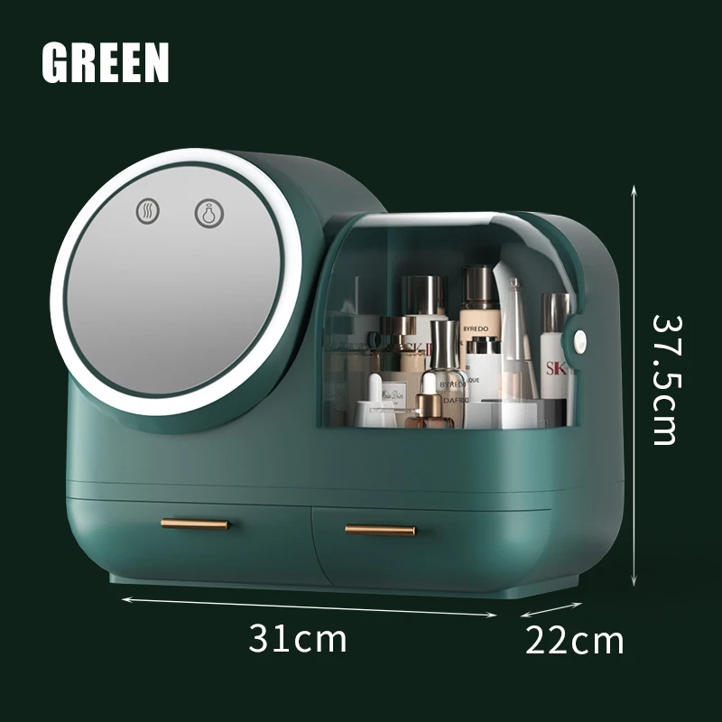 

Creative LED Cosmetic Storage Boxes Bins Large-capacity Home Storage Organization Finishing Dressing Table dustproof Home Garden