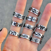 vintage gothic star cross butterfly flame rings ins hip hop punk stainless steel rings for women men couple fashion goth jewelry