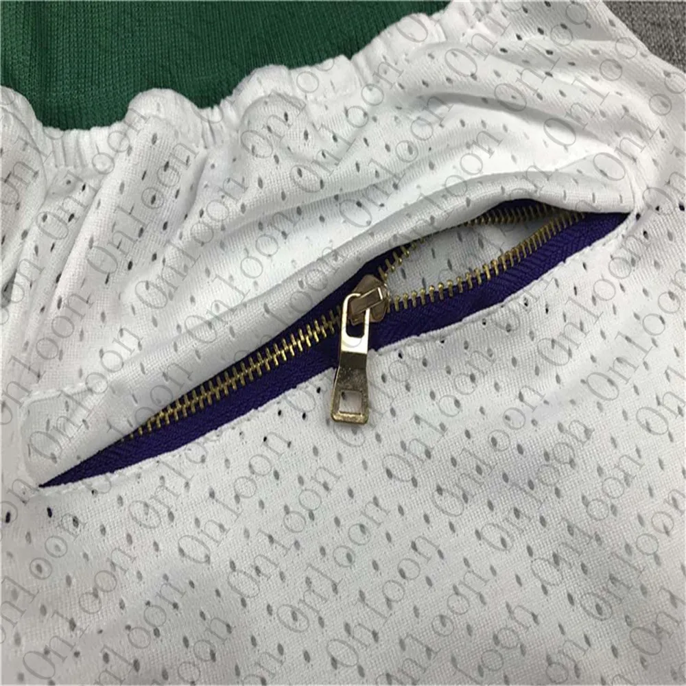 

New Men's American Basketball Boston Shorts Elastic Belt Pocket Pants White Jersey