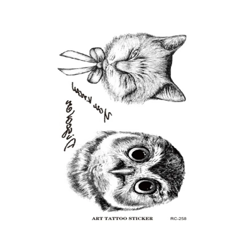 

Hot New Animal Cartoon 3D 10.5*6cm Owl Cat Tattoo Stickers Waterproof Hand Cat Temporary Tattoos