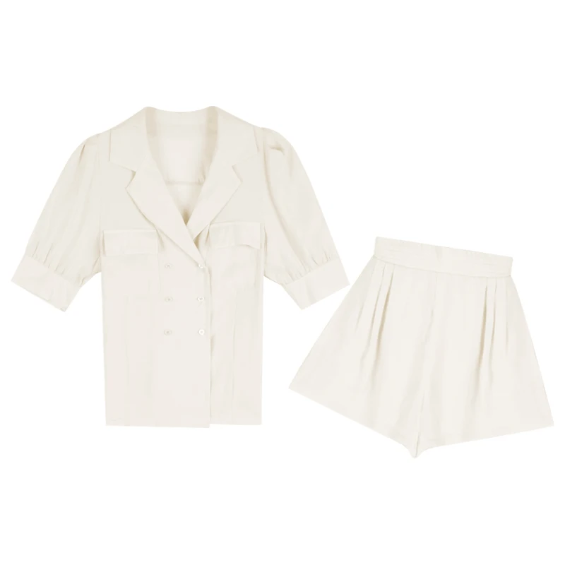 

Western style age-reducing V-neck shirt temperament suit female 2021 high waist wide leg shorts fried street two-piece suit