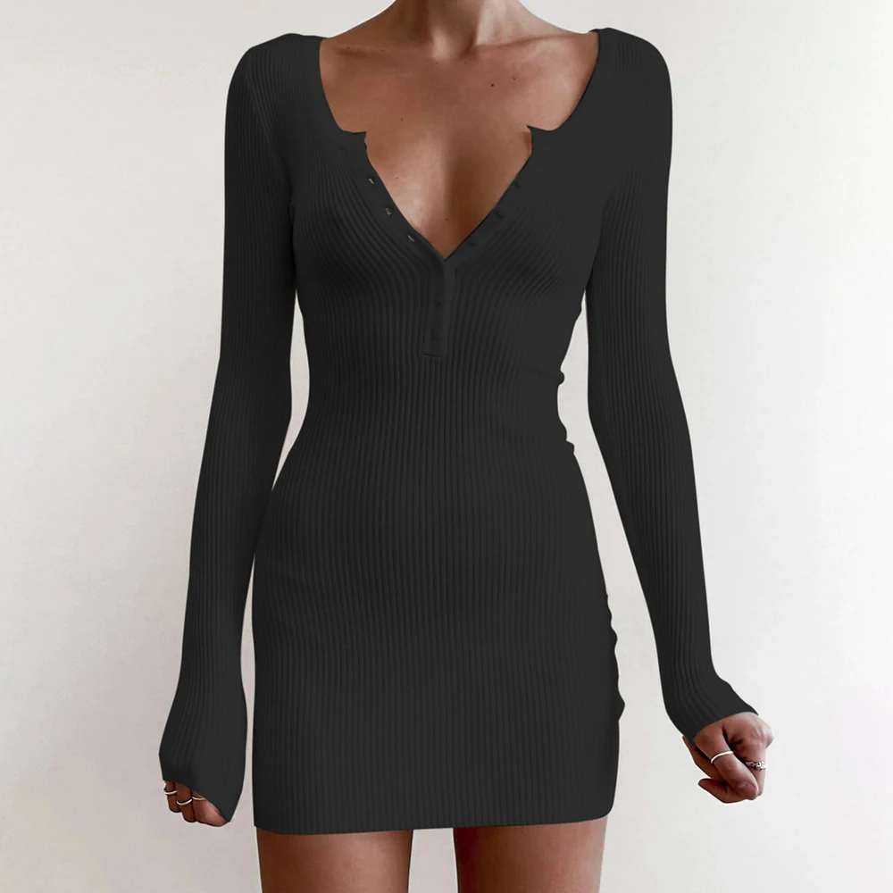 Женская Мини вязаное Платье облегающее сексуальное платье с глубоким v-образным