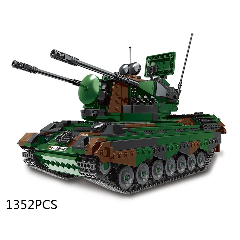 

WW2 military germany Cheetah self-propelled antiaircraft gun MODEL batisbricks moc build block world war FlakPz gepard brick toy