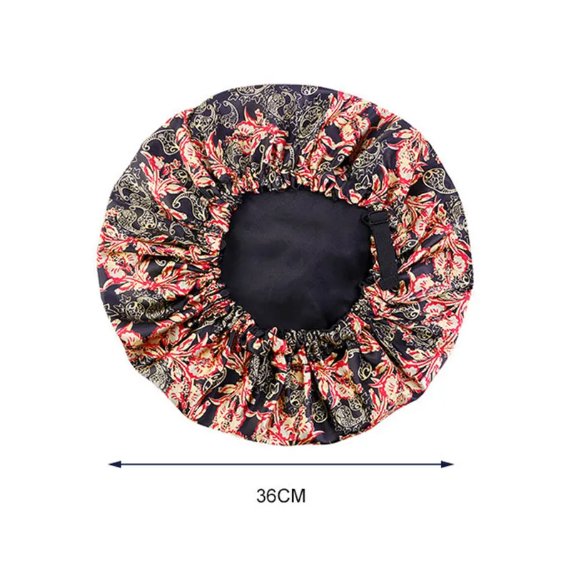

New Night Cap Adjustable Satin Printed Night Cap Fashion Women Night Sleep Caps Western Style Double-layer Shower Cap