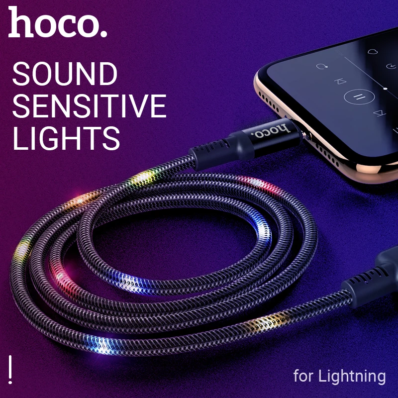 hoco зарядный кабель для lightning передача данных цветная подсветка управление
