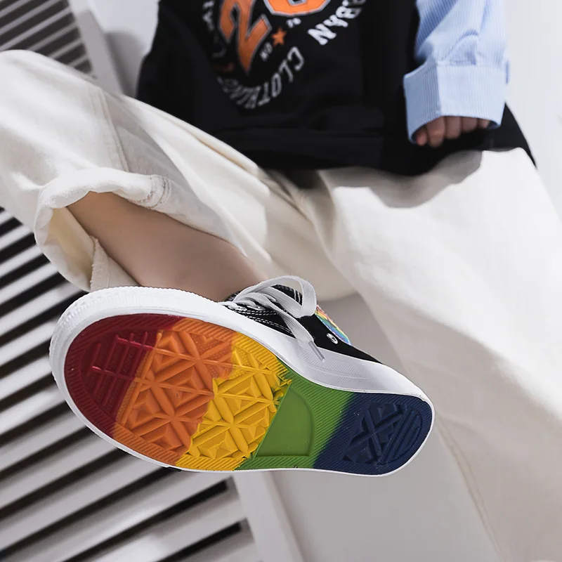 

Brand Rainbow High Top Canvas Shoes Women's Spring 2021 New Student Hyuna Style Trendy Shoes All-match Fashion White Shoes Women