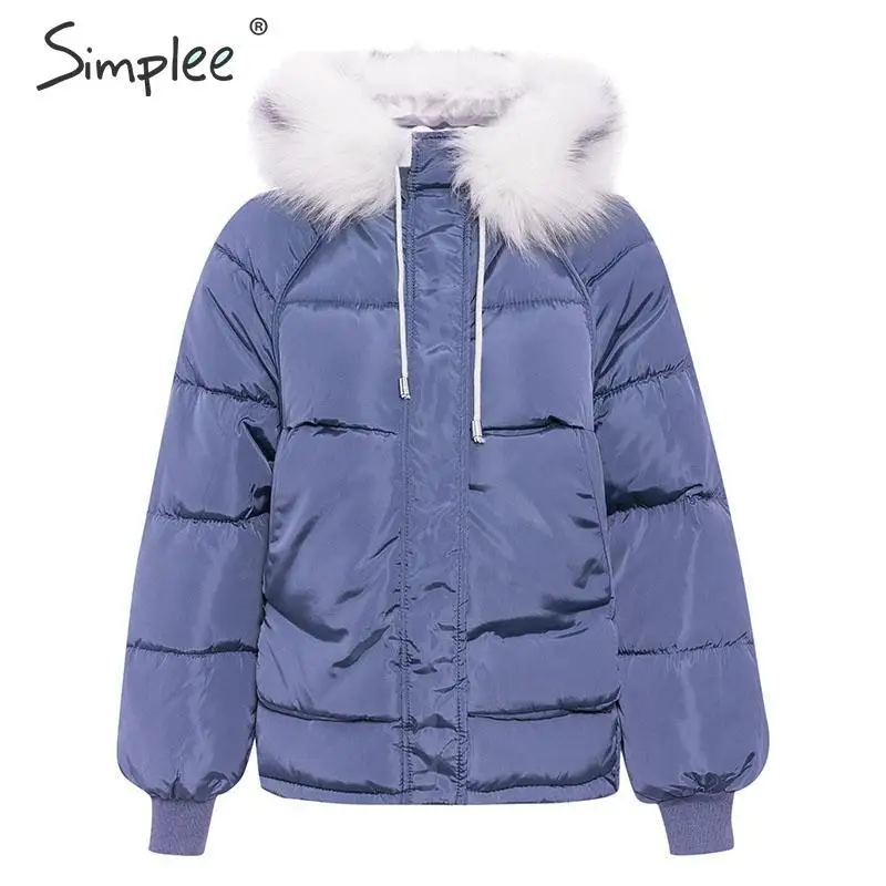 blue fur collar Simplee женская куртка осень-зима большой размер с капюшоном женский теплый мягкий пиджак - Цвет: blue fur collar
