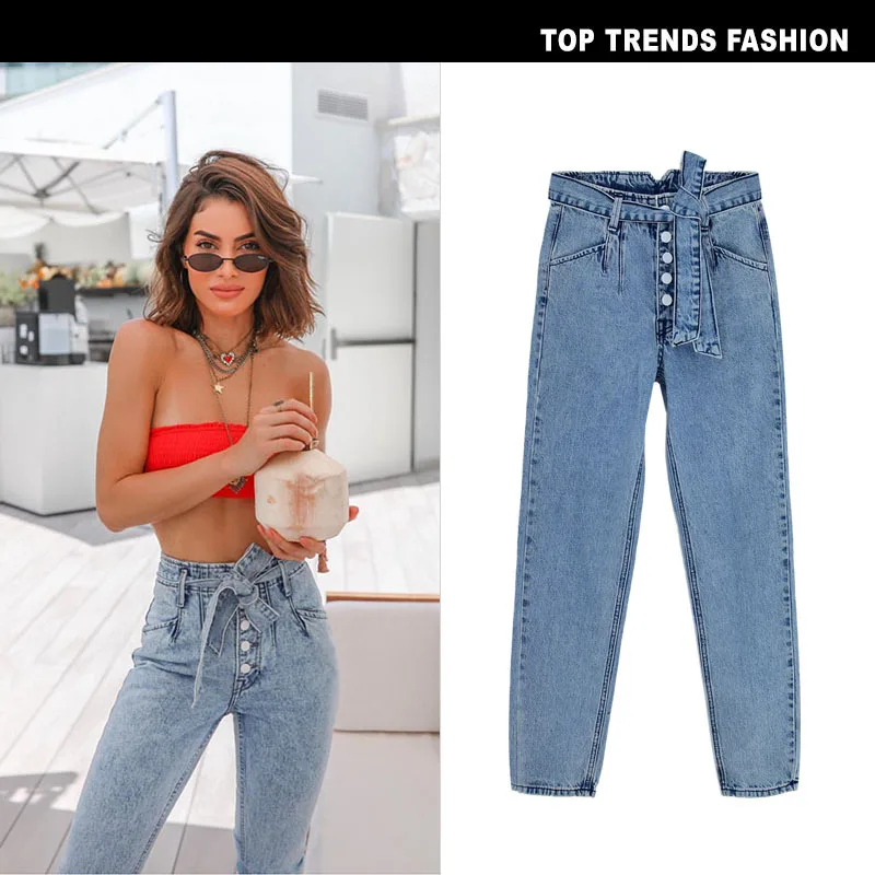 90S Aesthetic Harajuku Y2K Women'S Straight Jeans High Waist Bottoms Blue Classic Stacked Trousers For Girls 2021 Spring Autumn