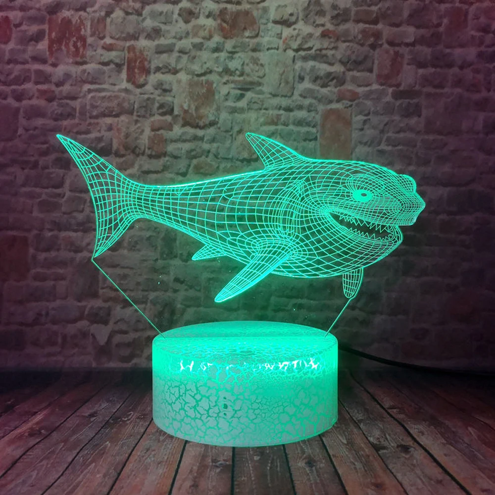 3D светодиодный настольный светильник в форме акулы с милыми животными домашний