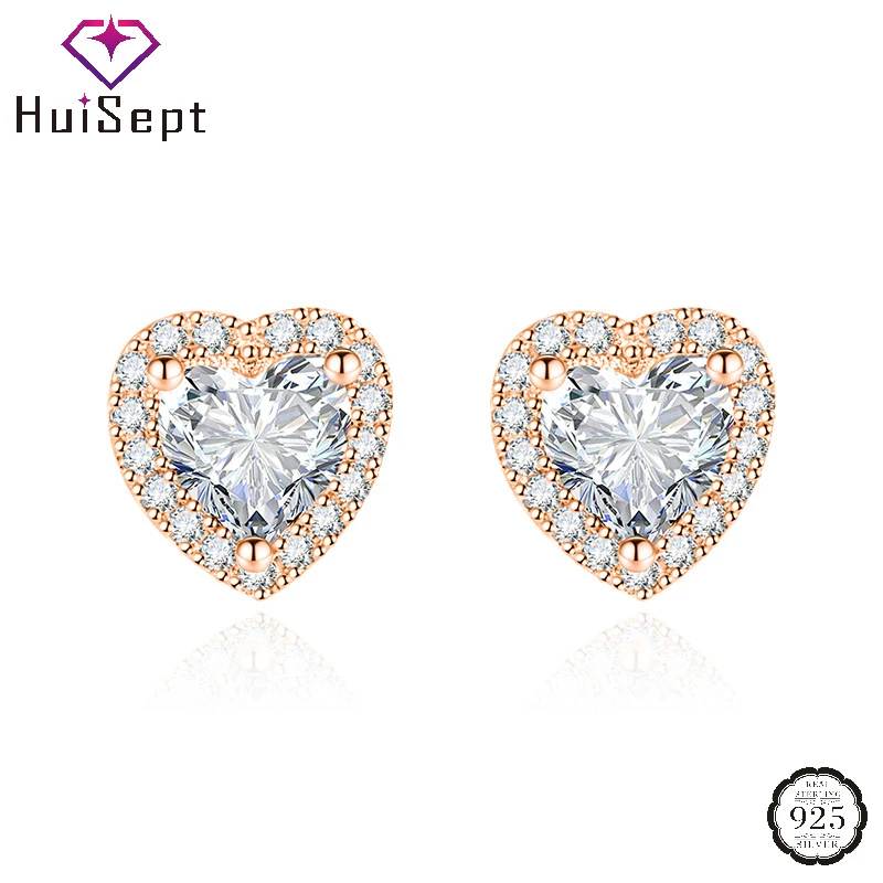 

HuiSept Fashion Women Earrings Silver 925 Jewelry 7.8*7.8mm Zircon Gemstones Heart Shape Stud Earrings for Wedding Party Gifts