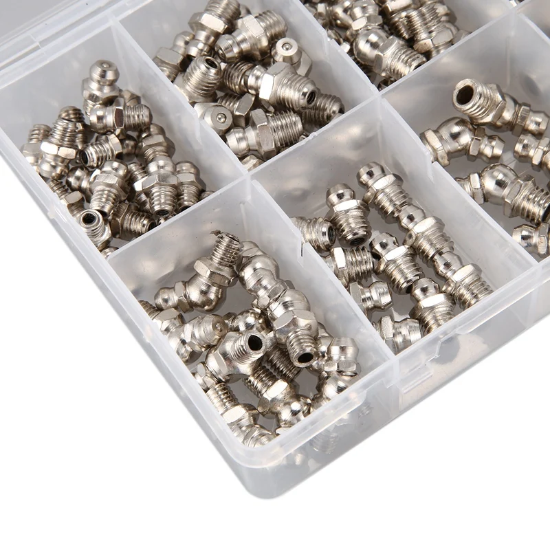 

130Pcs Steel Zerk Grease Nipple Fitting Assortment Kits 1/4 Inch 1/8 Inch M6 M8 M10 Straight 90 Degree and 45 Degree