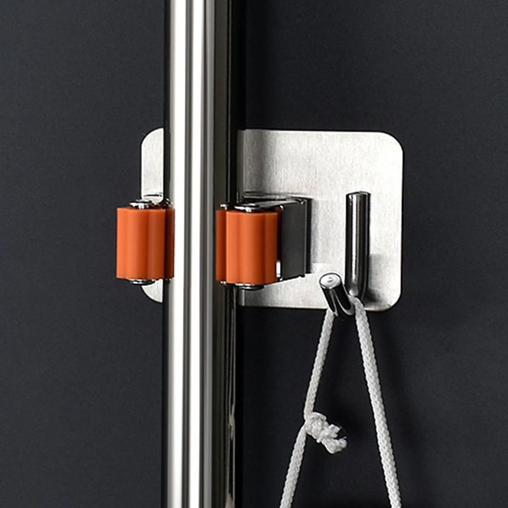 

Wall Mount Hook Multifunctional Broom Holder Stainless Steel Heavy Duty Practical Clip Mop Organizer Storage Space Saving Hanger