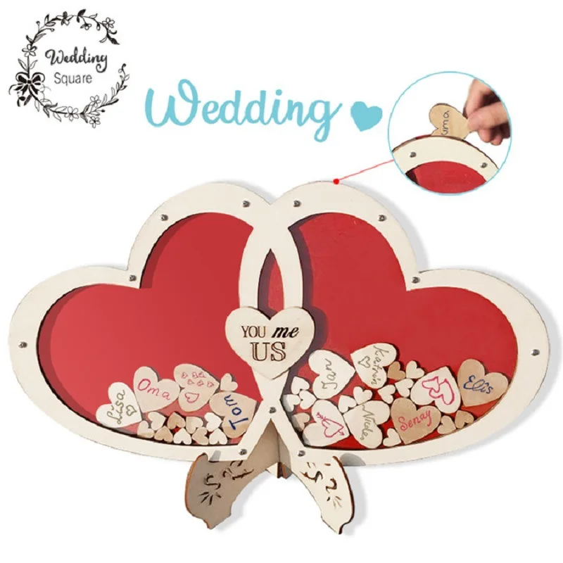 В форме сердца Сделай Сам Свадебная Гостевая книга обрученная деревянное