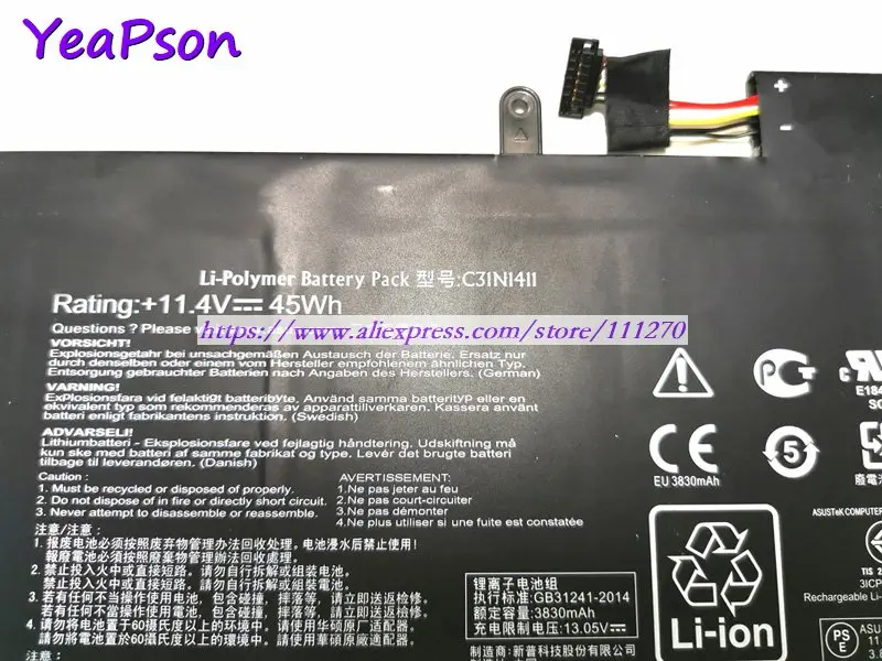 Yeapson 11 4 V 45Wh Подлинная C31N1411 A32RG50 батарея для ноутбука Asus ZenBook UX305 UX305CA UX305F серия