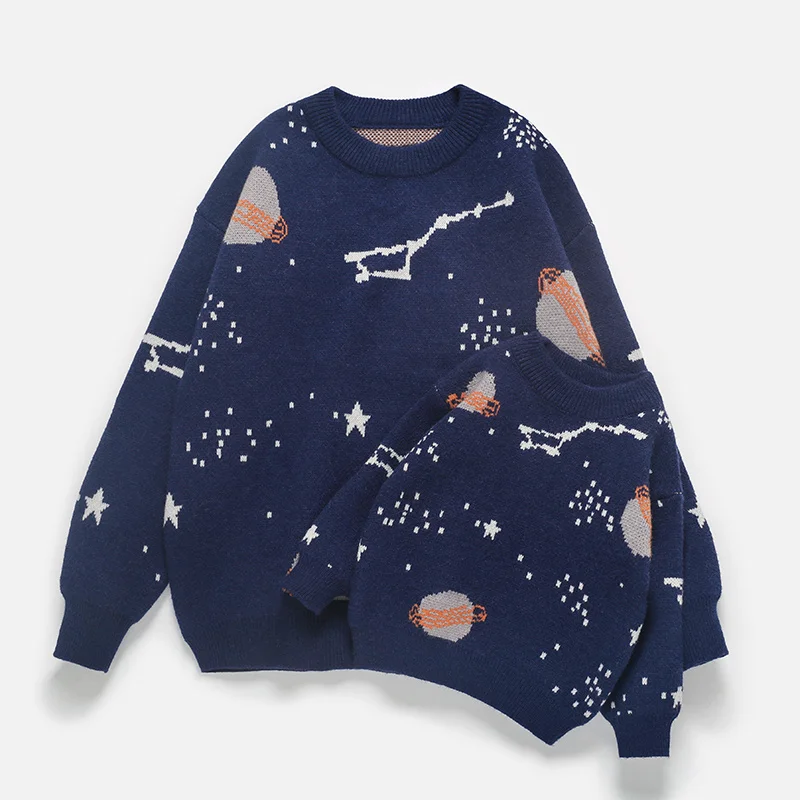 

2021 Family Matching Sweater Mom Dad And Kid Matching Clothes Parent And Child Mother And Daughter Autumn/Winter Blue Knit Tops