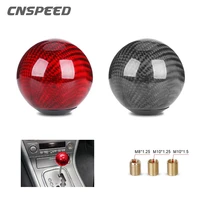 universal racing car ball shape gear shift knob head shifter lever round real carbon fiber red black with three adapter