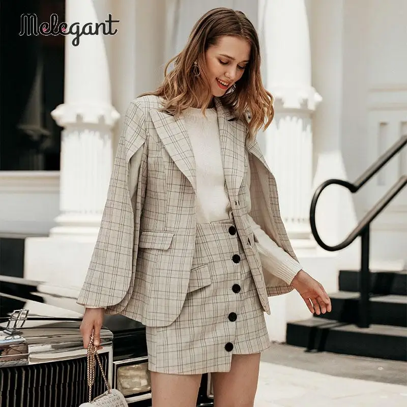 Женский комплект из блейзера и юбки mэлегантная юбка в клетку на пуговицах с