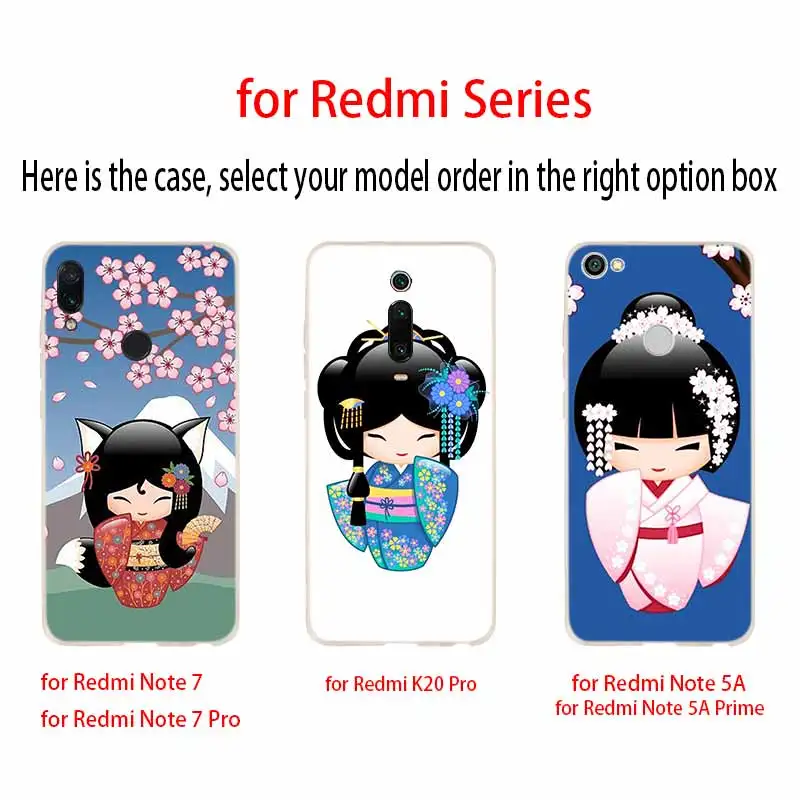 Silicone Case For Xiaomi Redmi 10 9 8 7 6 5 4 A 9at Prime 4x Y3 Cover kawaii Japanese Kokeshi Doll | Мобильные телефоны и