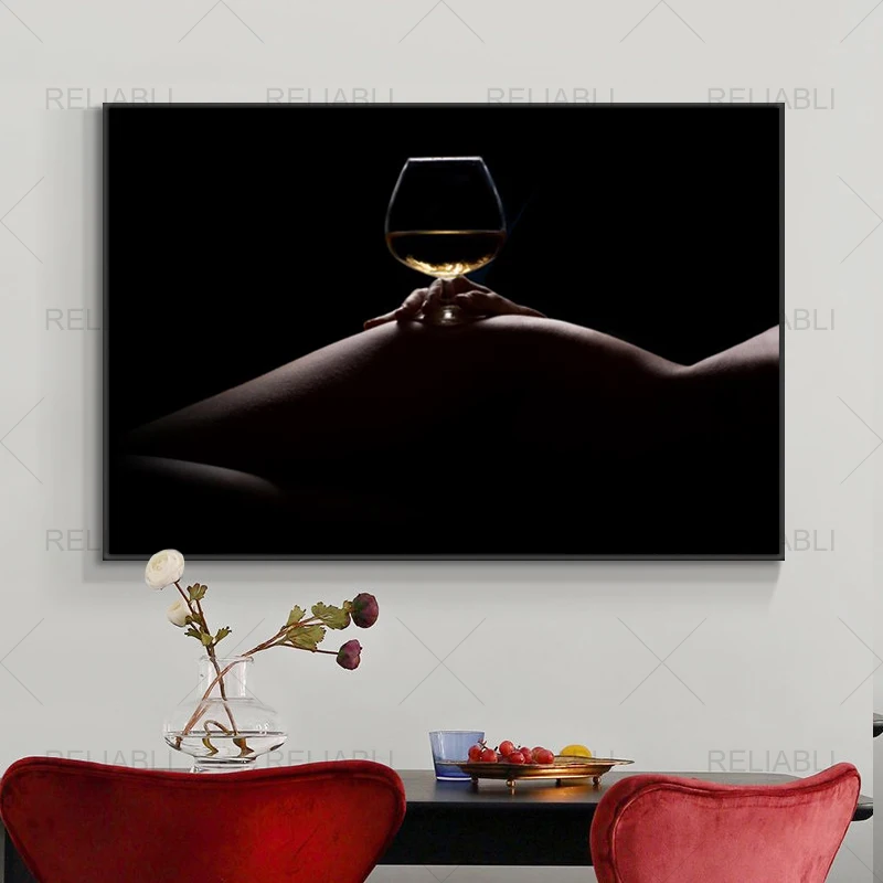 Сексуальное тело телесного цвета женская картина на холсте красное вино черный