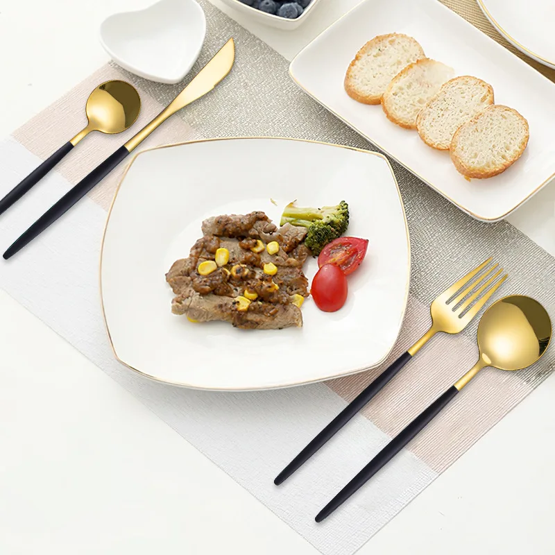 

24pcs Gold Mirror Dinnerware Set Stainless Steel Tableware Set Knife Fork Spoon Flatware Set Dishwasher Safe Cutlery Set