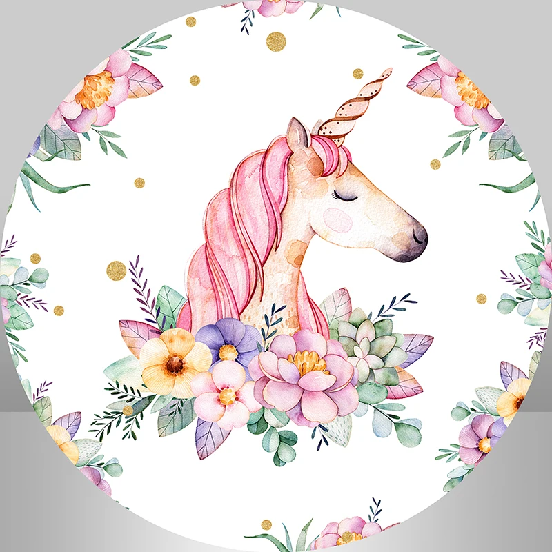 

Round Circle Backdrop Baby Shower Unicorn Background Flower Kids Birthday Party Decor Candy Cake Table Plinth Cylinder Cover