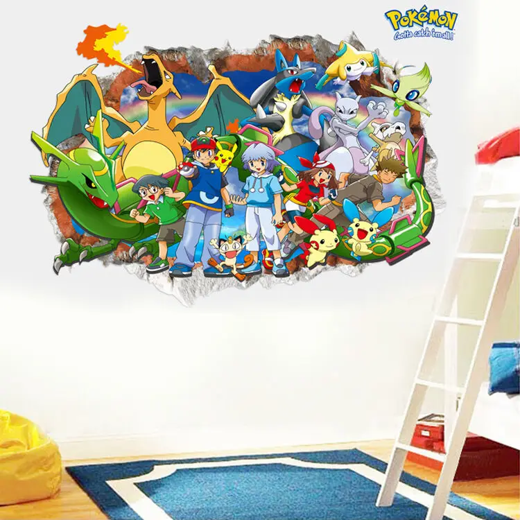 Наклейки на стену с эффектом 3D Pokemon Pikachu съемный декор для детской комнаты | Дом и