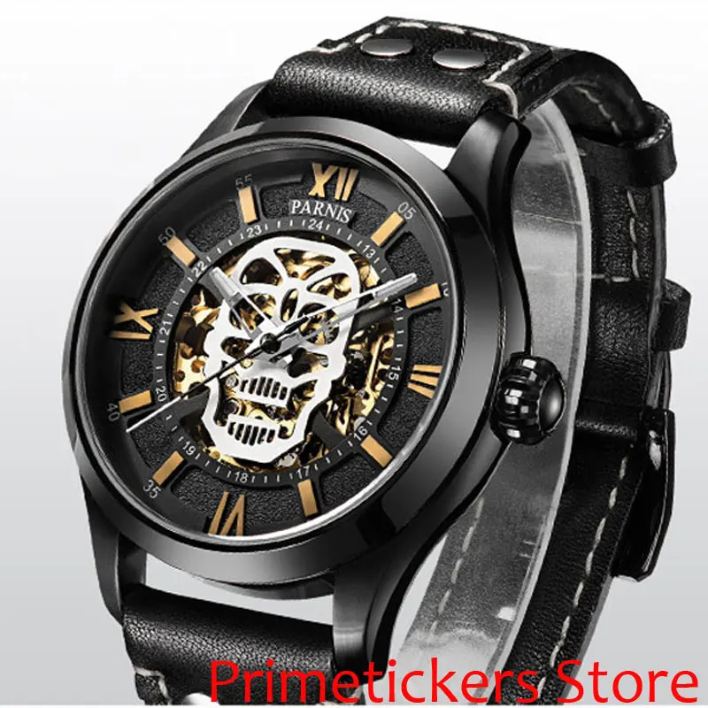 

PVD coated case 45mm PARNIS sapphire glass black dial automatic mens watch
